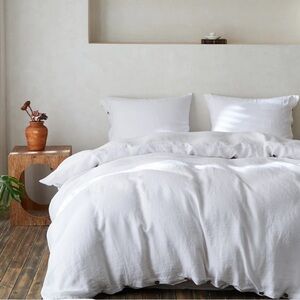Simple & Opulence White Linen Button Loop Queen Duvet Comforter Cover